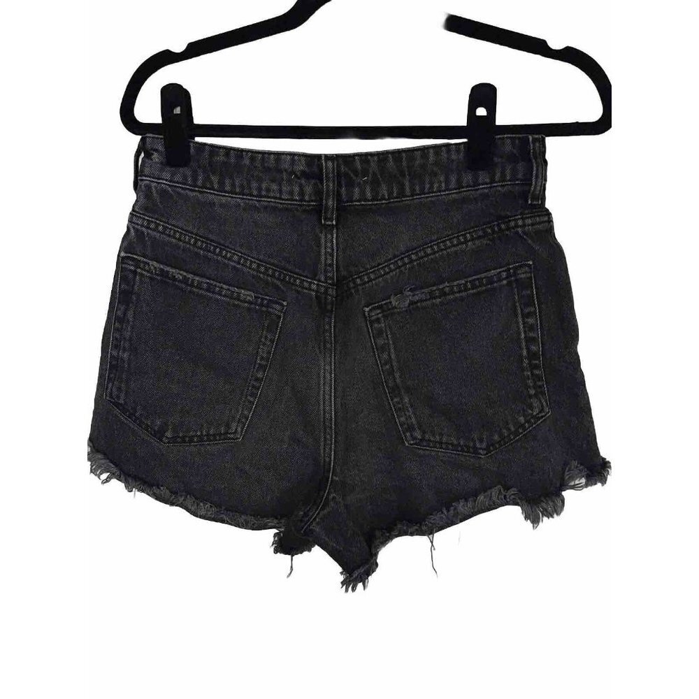 Zara Black High Rise Distressed Denim Jean Shorts 100% Cotton Faded Size 4 (m)